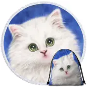 Lovely Innocent Face White Fluffy Kitty Cat Round Beach Towel