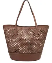INC International Concepts Kourtney Laser-Cut Tote Brown NWT! 99.50