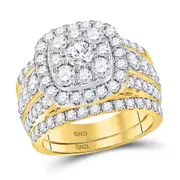 14k Yellow Gold Round Diamond Bridal Wedding Ring Set 3 Cttw