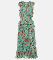 [Ulla Johnson] Ulla Johnson Adrienne silk chiffon midi dress AU 14 multicoloured