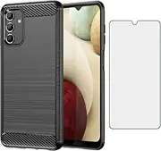 [Asuwish] Phone Case for Samsung Galaxy A13 5G with Tempered Glass Screen Protector Cover and Slim Thin Cell Accessories Protective Gaxaly A 13 G5 2022 13A A135G SM A136U Women Men Carbon Fiber Black