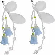 [RYEPOLNIX] Handmade Earrings Fabric Bow Blue Bellflower Tassel Beaded Stud Earrings Holiday Summer Beach Sweet Cute Cool Girls Party Earrings/600