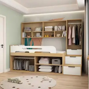 定制床半樓梯床靠牆衣櫃床高組合床原木榻榻米床櫃一體省空間