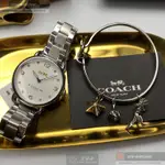 COACH手錶,編號CH00082,36MM銀圓形精鋼錶殼,白色簡約, 中二針顯示錶面,銀色精鋼錶帶款,套裝精品更划算