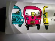 Grateful Dead Car Window Decal 1980's Yellow Bear Drives Red Van Auto Retro Cool