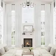 White Linen Sheer 168 Inch Long Curtains for High Ceiling Living Room Privacy Light Filtering Extra Long Off White Back Tab 168 Inch Curtain for Bedroom Large Windows 14FT Tall (1 Panel, W52xL168)