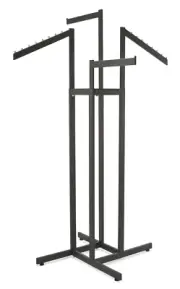 Clothing Rack – Heavy Duty Black 4 Way Rack, Adjustable Arms, Square Tubing, for
