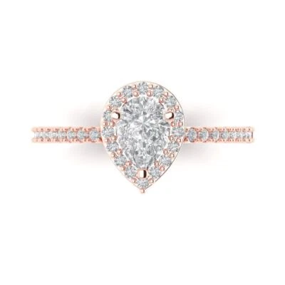 1.32Ct Pear Cut Moissanite Solid Gold Halo Engagement Promise Statement Ring