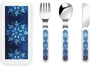 Blue Christmas Snowflake 3 Piece Set For Camping Stainless Steel Flatware, Spoon, Fork, Knife, Ideal For Outdoor