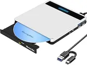 External Blu Ray CD DVD Drive, USB 3.0 Type C External Blu-ray Player CD/DVD ROM Burner, Slimline Blue Ray Drive External Bluray Drives for Laptop PC Mac MacBook Air Pro Apple Windows 11/10