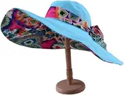 [OATIPHO] Big Brim Beach Hat Stylish Sun Hat Outdoor Sun Protection Simple Style Casual Hat for Women Female (Sky-Blue)