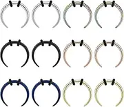 [Qmcandy] 12pcs 14G 16G Stainless Steel Septum Pinchers Piercing Horseshoes Nose Rings Buffalo Taper