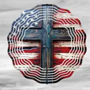 Wind Spinner 10" Patriotic Cross American Flag USA Double Sided WindSpinner