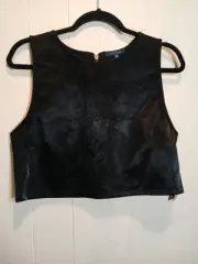 Kirious sz XL Faux Leather Crop Tank Top black back zips