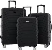 [Wrangler] Travelers Club Tahoe 3 Piece Spinner Luggage Set, Black, 7143 Cubic inches, Tahoe 3 Piece Spinner Luggage Set