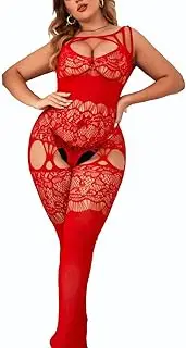 [BFZJBWJL] One Piece Sexy Mesh Fishnet BodyStocking Bodysuit for Women 1pc Exotic Halter Playsuit Stockings Lingerie Plus Size