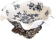 Blue and White Peony Fruit Plate,Creative Ceramic Fruit Tray with Resin Base,Candy Dishes,Party Snacks Platters for Table Decoration Snack Plate