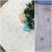 48" Christmas tree skirt luxury plush Christmas decor white silver snowflakes