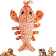 wewoe Floppy Lobster Dog Toys Plush Jumping Lobster Interactive Toy， Motion Activated Moving Pet Toy, Plush Pet Chew Toy, B