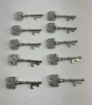 10x Skeleton Key Bottle Opener Lot Keyring Keychain Metal Bar Tool Silver Tone