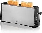 [Cloer] 3810 Long Slot Toaster, 880 W for 2 Slices of Toast with Grey Bread Function for Toasting Various Breads, Bread Attachment, Stainless Steel Housing