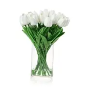20 PCS Real Touch Tulips Artificial Flowers in Vase, Tulips Fake Flowers White