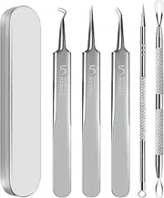 YGQQOY Blackhead Remover Tweezers, Pimple Popper Tool Kit, Ingrown Hair Tweezers, Blackhead Extractor, Skin Zit Acne Blemish Popping Removing Surgical Tweezers Tools for Nose Eye Face