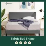 Zinus Nelly Bed Frame Single Double Queen King Fabric Platform Base Wooden Grey