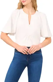CeCe Flutter Sleeve Crepe Top in New Ivory at Nordstrom, Size Small