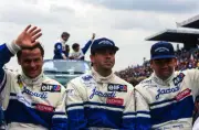 Olivier Grouillard Jean Denis Deletraz and Fabien Giroix wave to t- Old Photo