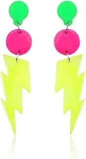 [yaozeio] Retro 90s 80s Neon Earrings Colorful Vintage Dangle Earrings 90s 80s Outfit for Women female 80s Neon Halloween Accessories for Women female Geometric Lightning Bolt Earrings Glow Party Accessories