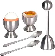 5 Pcs Egg Cracker Topper Set,Multi-Functional Egg Peeler with 2 Egg Holders & 1 Egg Shell Cutter, Safe & Easy to Use Egg Cracking Tool for Boiled Eggs,Perfect Kitchen Accessory for Egg Lovers