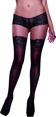 Dreamgirl Black Sheer Thigh High Pantyhose Hosiery Nylons Stockings Lace Top