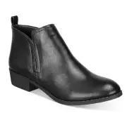 Sun Stone Womens 5 M Black Faux Leather Block Heel Zip Up Ankle Booties NIB FW9