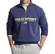 Polo Sport Ralph Lauren Men's Quarter Zip Graphic Fleece Sweatshirt Blue