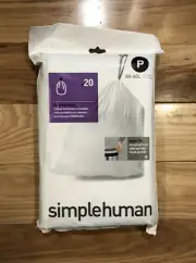 Code P 20 Ct SIMPLEHUMAN Custom Fit Trash Bags Can Liners Refill Size White Pack