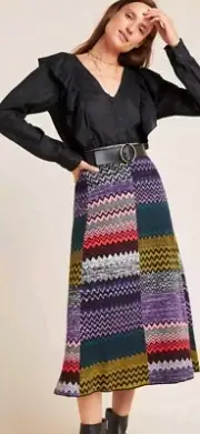 NWT Anthropologie Patchwork Knit Midi Skirt