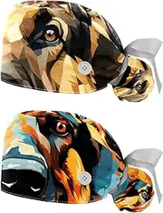 [YTYVAGT] 2-Pc,Nurse Scrub Caps,Scrub Hats with Buttons and Cotton Sweatband,Colorful Shepherd Dog Animal Pattern