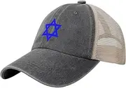 [Generic] Blue Star of David Cowboy Mesh Baseball Cap for Israel Man Woman Outdoor Adjustable Denim Hat