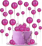 30Pcs Glitter Balls Cake Topper DIY Cake Insert Toppers Ball Cake Picks Cupcake Topper for Birthday Party Baby Shower Wedding Cake Decoration Deep Purple