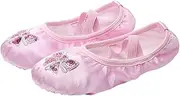 [LIFKOME] Satin Ballet Practice Shoes for Boy Girl Embroidered Sequins Dance Slippers Non- Split Sole for Ballet Jazz Yoga and Modern Dance Activities Pink