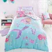 [Bedlam] Mermaid Duvet Cover - Single Bedding Size (200 x 140cm) - Reversible (2 Designs) - Ocean Sea Animals Duvet Cover for Girls - Mermaid Bedding for Girls - Mermaid Bedroom Decor