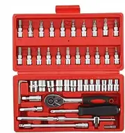 46PCS Ratchet Wrench Set Kit 1/4' Metric Drive Ratchet Phillips Torx Bits Allen Key Screwdriver Professional Metalworking Tool