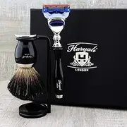 Black Badger Brush,Fusion Razor with Dual Stand