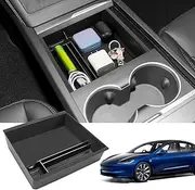 [2-Pack]with Center Console Organizer Tray for Tesla Model 3/Y (2024-2025) Armrest Storage Box & Hidden Cubby Drawer Premium Fit Interior Accessories