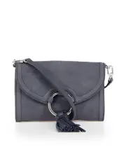 Blue Suede Mini Tassel Crossbody Bag