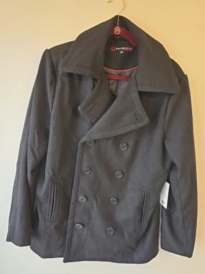 Alpine Swiss Mason Mens Wool Blend Pea Coat Jkt Double Breasted Black Coat Mediu
