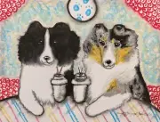 SHELTIE Coffee to Go Dog art PRINT 5x7 Signed by Artist KSams Shetland Sheepdog