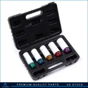 5PCS Impact Socket Set Thin Wall Deep Wheel Protector 1/2-Inch #15#17#19#21#22mm