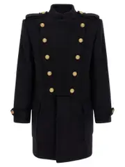 [Balmain] Balmain-Removable Plastron Coat Trench E Impermeabili Nero-Uomo 50IT